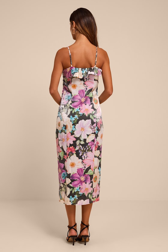 Kayla Black Multi Floral Ruffled Midi Dress