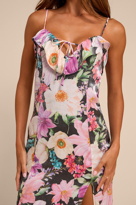 Kayla Black Multi Floral Ruffled Midi Dress