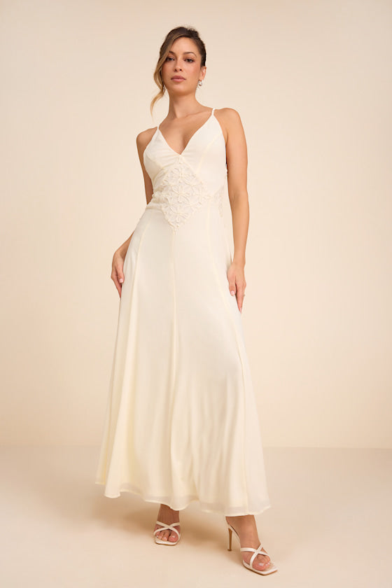 Samalia Ivory Sleeveless Applique Maxi Dress