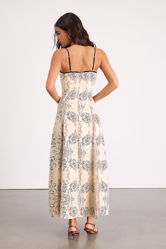 Emryn Beige Multi Mixed Print Floral Maxi Dress