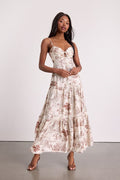 Molana Cream Botanical Print Tiered Maxi Dress