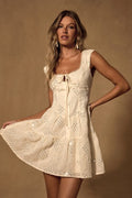 Antionette Cream Embroidered Sequin Button-Front Mini Dress