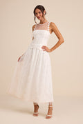 Bina White Embroidered Sleeveless Midi Dress
