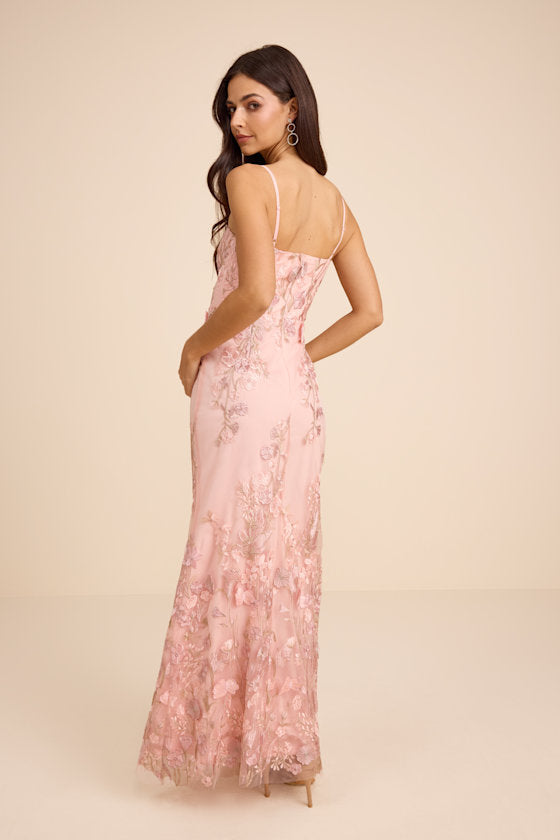 Dalina Light Pink Embroidered Maxi Dress