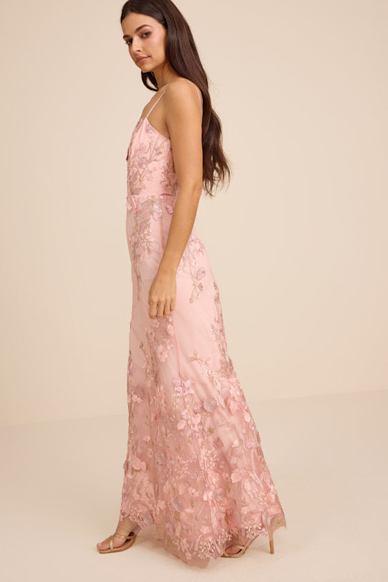 Dalina Light Pink Embroidered Maxi Dress