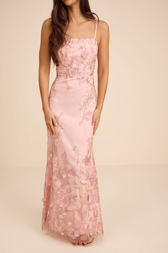 Dalina Light Pink Embroidered Maxi Dress
