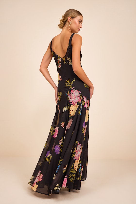 Ziyana Black Multi Floral Sleeveless Maxi Dress