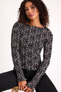 Elva Black Floral Smocked Long Sleeve Top