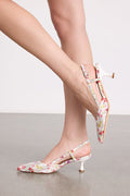Talia White Floral Pointed-Toe Slingback Pumps