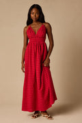 Tamilyn Red Gingham Lace-Up Maxi Dress
