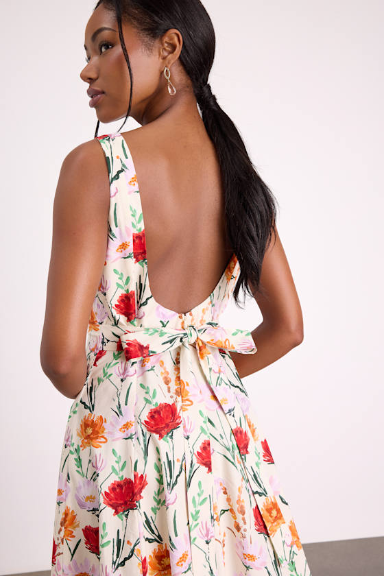 Anneke Ivory Multi Floral Backless Midi Dress