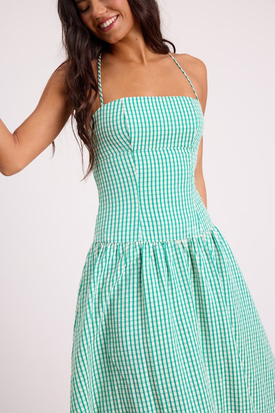 Lanny Green Gingham Lace-Up Midi Dress