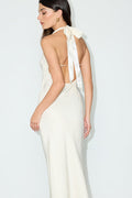Olandria Ivory Halter Midi Slip Dress