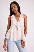 Sashi Ivory Floral Ruffled Tank Top
