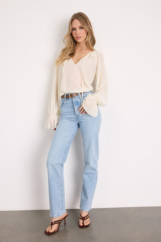Florencia Ivory Ruffled Long Sleeve Top