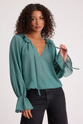 Florencia Teal Ruffled Long Sleeve Top