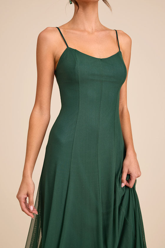 Atori Dark Green Mesh Sleeveless Maxi Dress