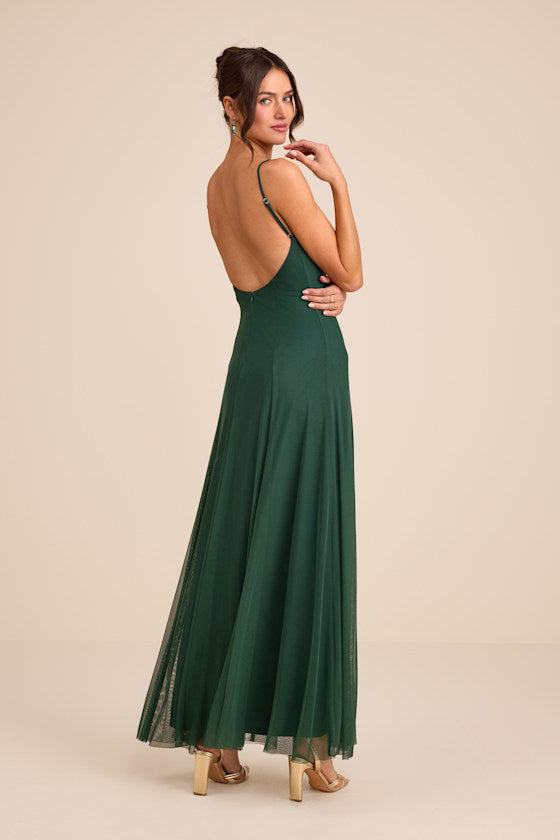 Atori Dark Green Mesh Sleeveless Maxi Dress