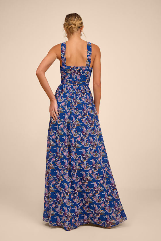Lilja Blue Floral Print Maxi Dress