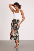 Bliss Me Emerald Floral Print Midi Skirt