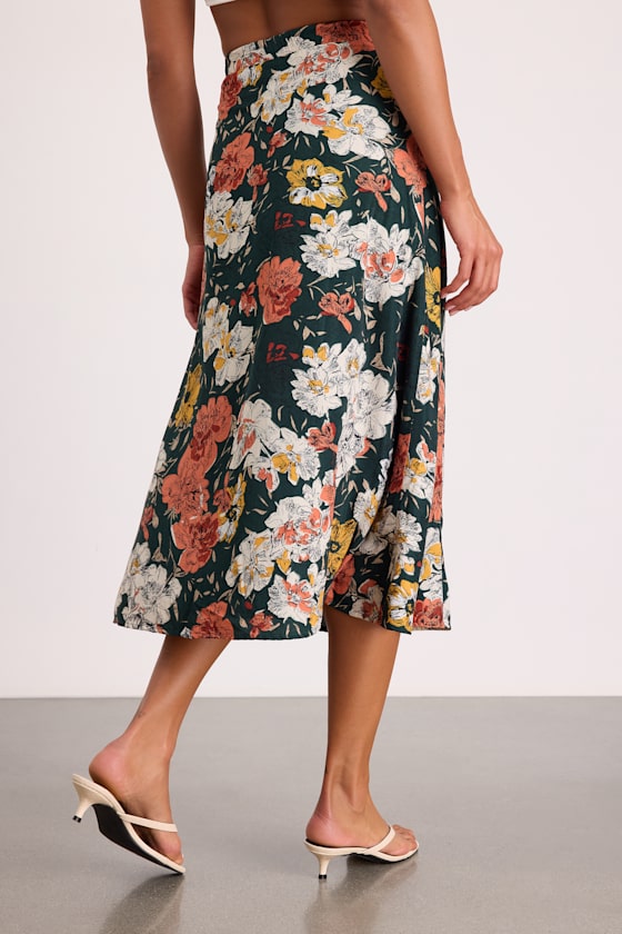 Bliss Me Emerald Floral Print Midi Skirt