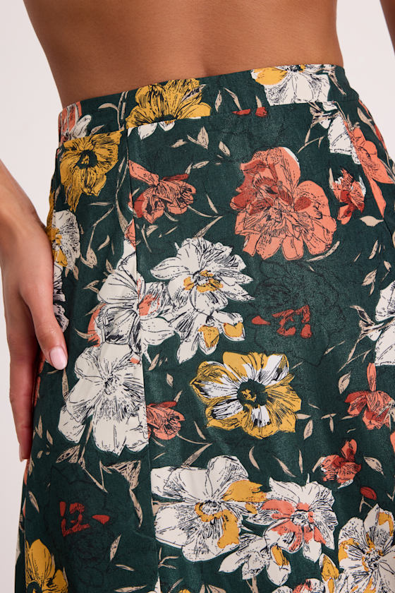 Bliss Me Emerald Floral Print Midi Skirt