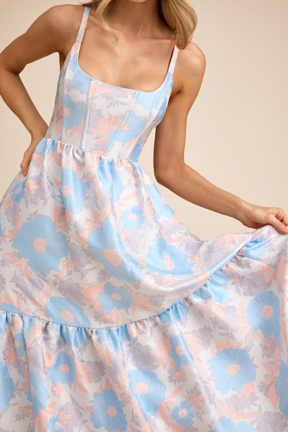 Avalie Cream Floral Tiered Bustier Maxi Dress