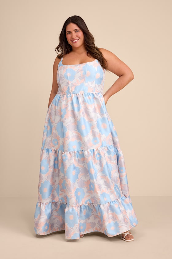 Avalie Cream Floral Tiered Bustier Maxi Dress
