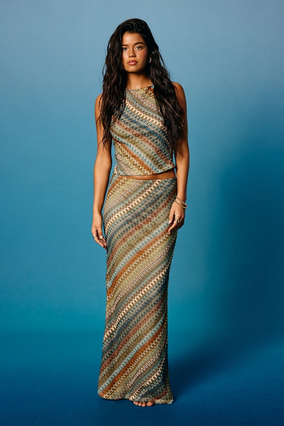 Tallulah Brown Multi Crochet Mid-Rise Maxi Skirt