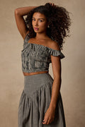 Starling Black Gingham Smocked Top