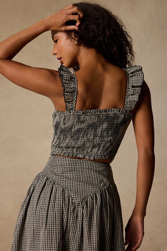 Starling Black Gingham Smocked Top