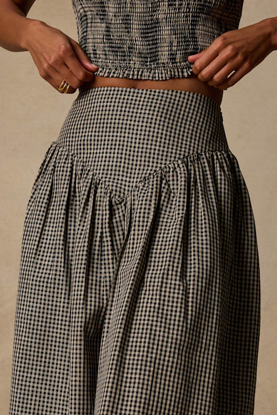 Starling Black Gingham High-Rise Midi Skirt