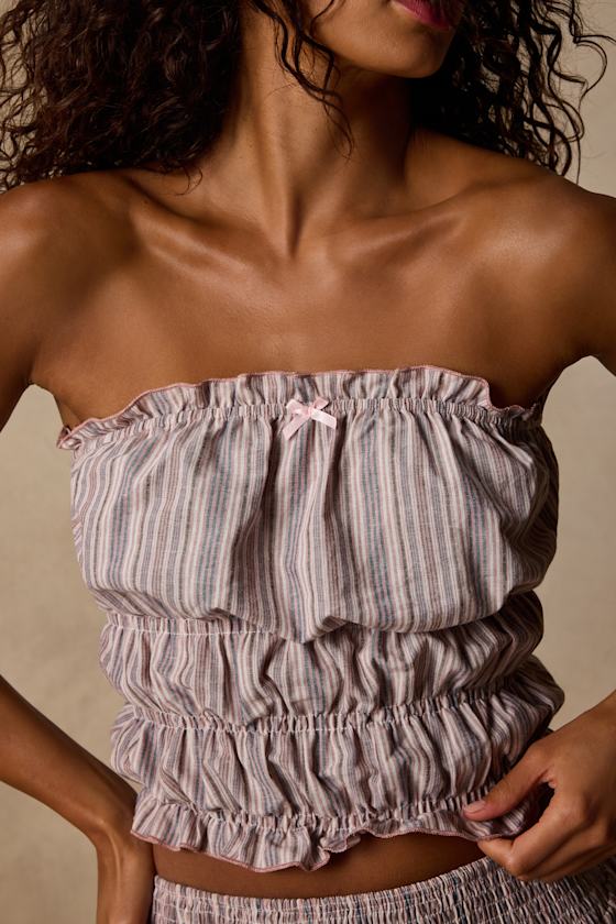 Honeysuckle Pink Striped Smocked Tube Top