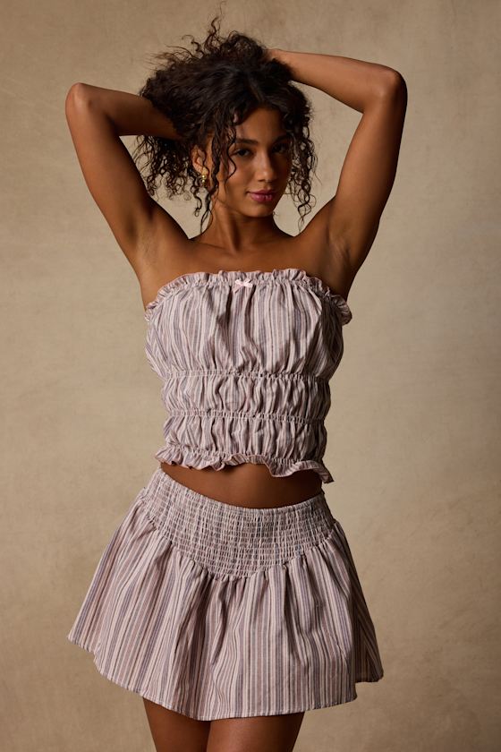Honeysuckle Pink Striped Smocked Tube Top