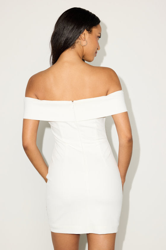 Caelion White Off-the-Shoulder Mini Dress