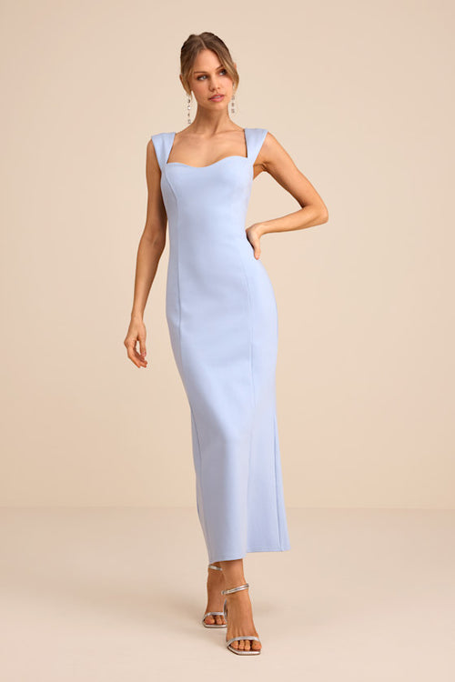 Samai Light Blue Cap Sleeve Bodycon Midi Dress