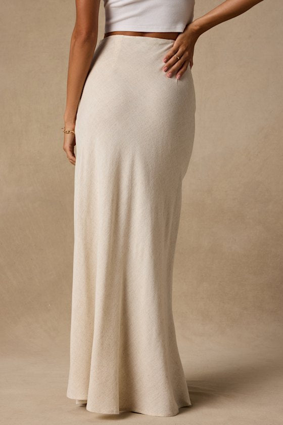 Ronan Light Beige Linen High-Rise Maxi Skirt