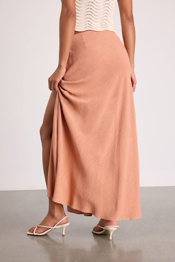 Ronan Peach Linen High-Rise Maxi Skirt