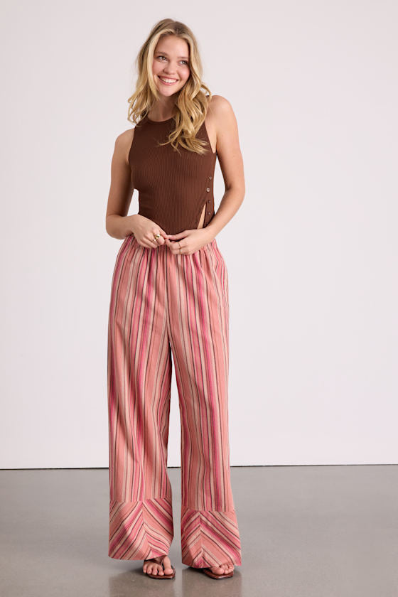 Docia Pink Striped Cotton Wide-Leg Pants