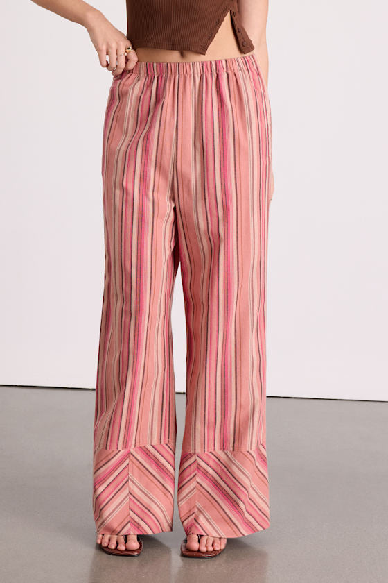 Docia Pink Striped Cotton Wide-Leg Pants