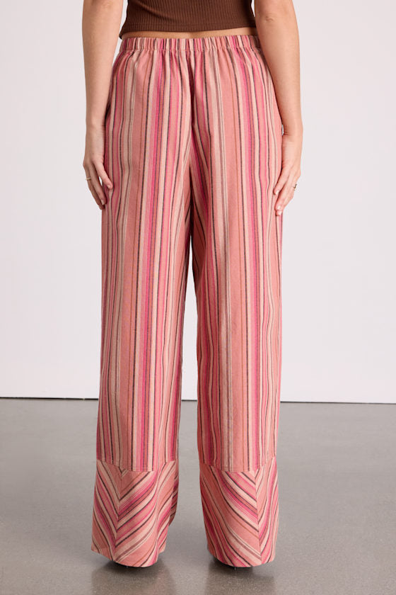 Docia Pink Striped Cotton Wide-Leg Pants