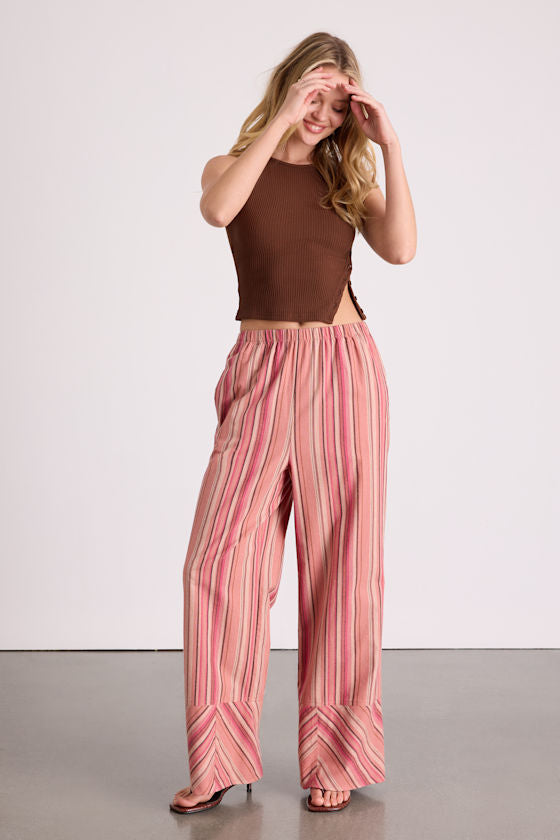 Docia Pink Striped Cotton Wide-Leg Pants