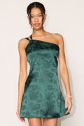 Yvonne Emerald Jacquard Satin One-Shoulder Mini Dress