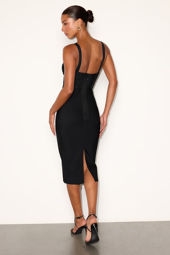 Althea Black Bandage Knit Bodycon Midi Dress