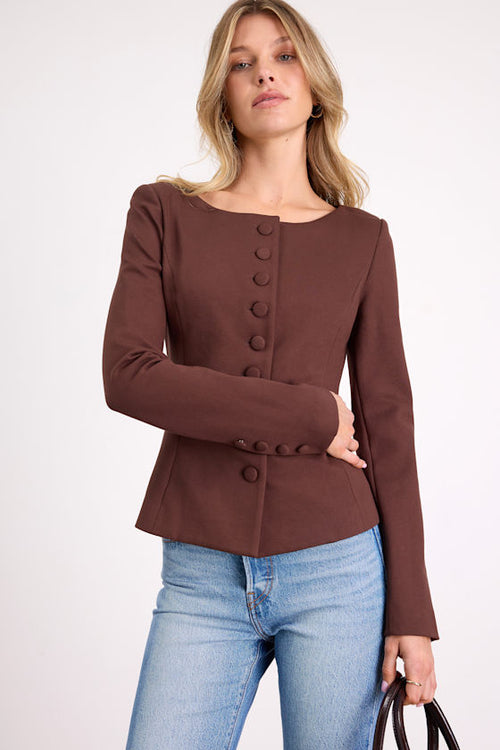 Risha Dark Brown Button-Front Blazer
