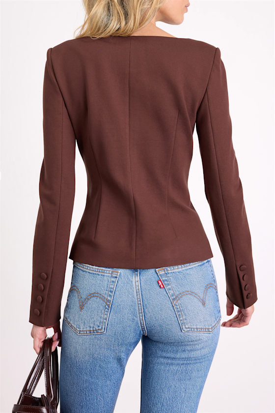 Risha Dark Brown Button-Front Blazer