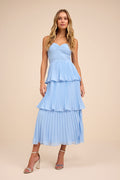 Seriously Sensational Light Blue Strapless Tiered Midi Dress
