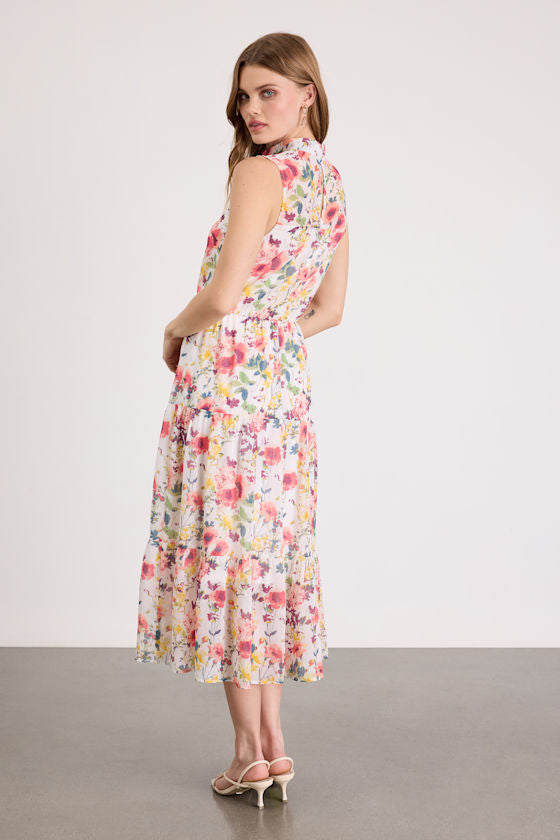 In My Dreams Ivory Multi Floral Print Midi Dress
