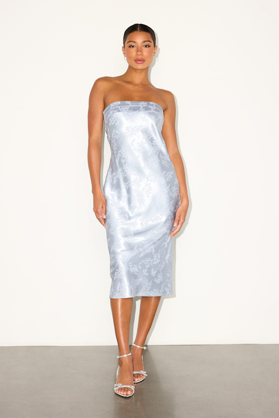 Impressive Favorite Light Blue Jacquard Strapless Midi Dress