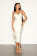 Katrien Ivory Textured Satin Backless Midi Slip Dress